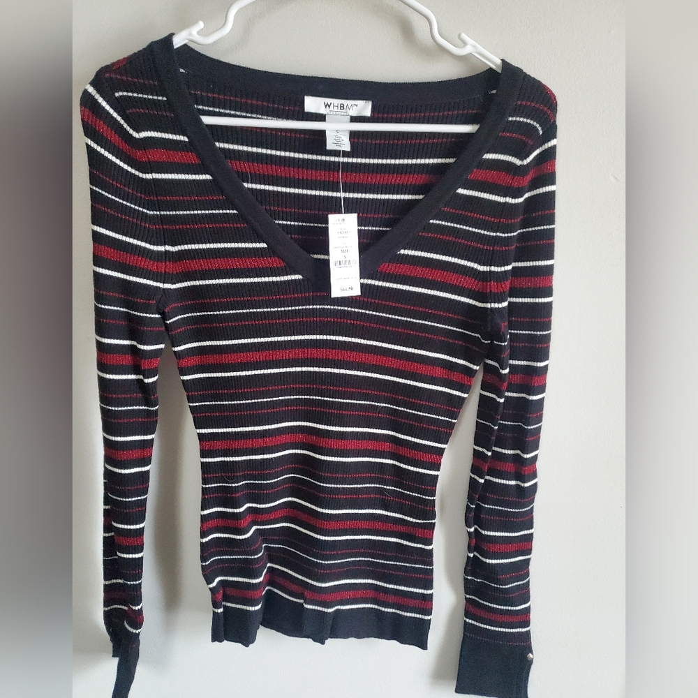 White House Black Market Striped Sweater - Black, Red, White